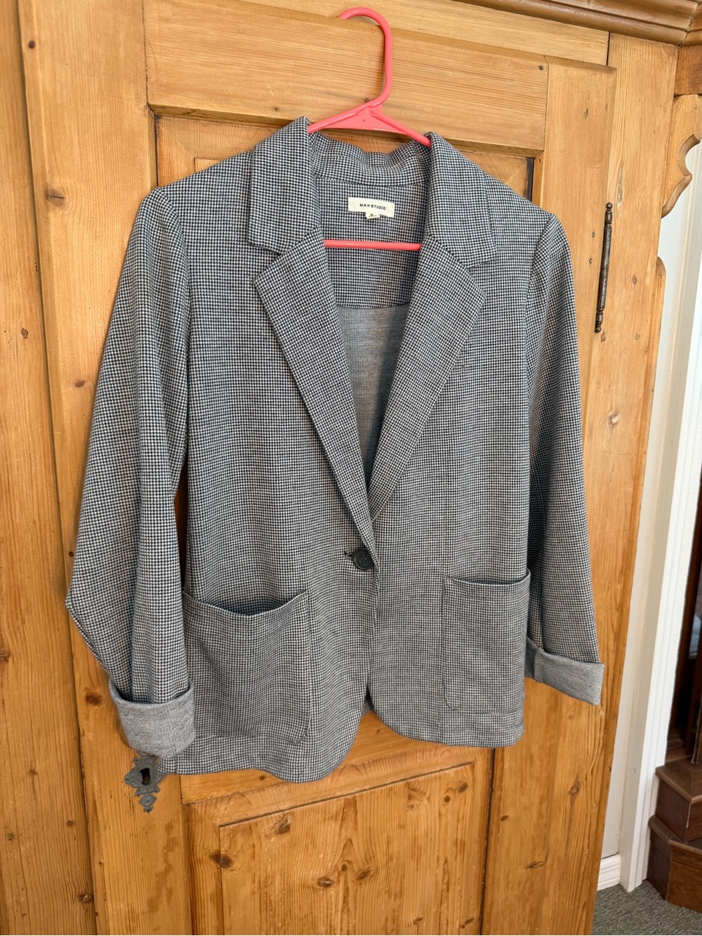 Max Studio Gray Checked Blazer Single Button Sz Small